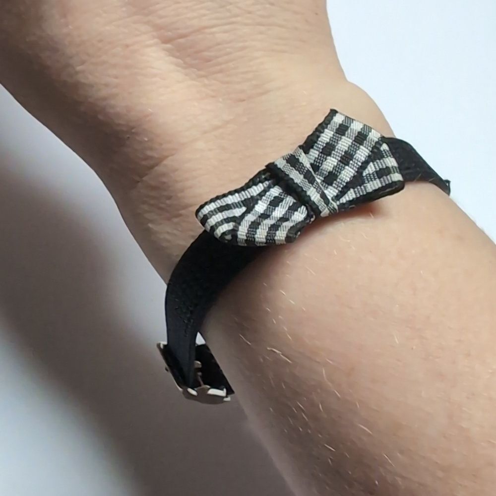 478 Black Elastic Belt‎ with Checkered Black Ribbon Bow Cuff Bracelet